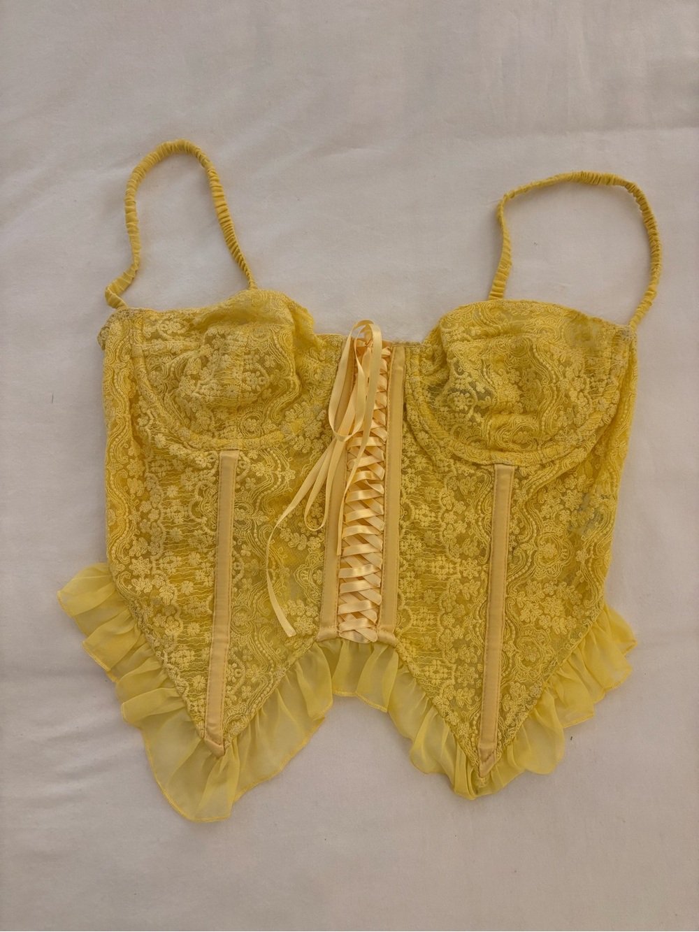 ๐ผ Danielle Guizio Yellow Lace Corset Top ๐ผ - Picture 4 of 5